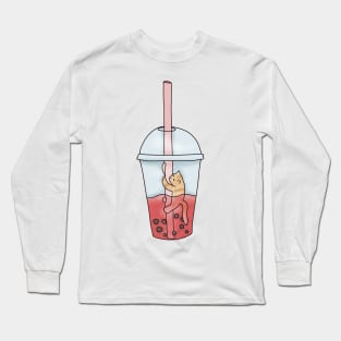 Cat Boba Tea Bubble (fluffy orange cat) Long Sleeve T-Shirt